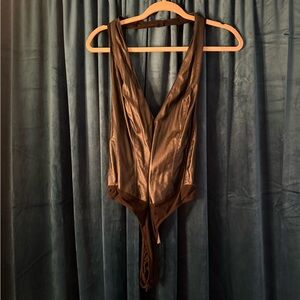 Black Faux Leather Halter Bodysuit